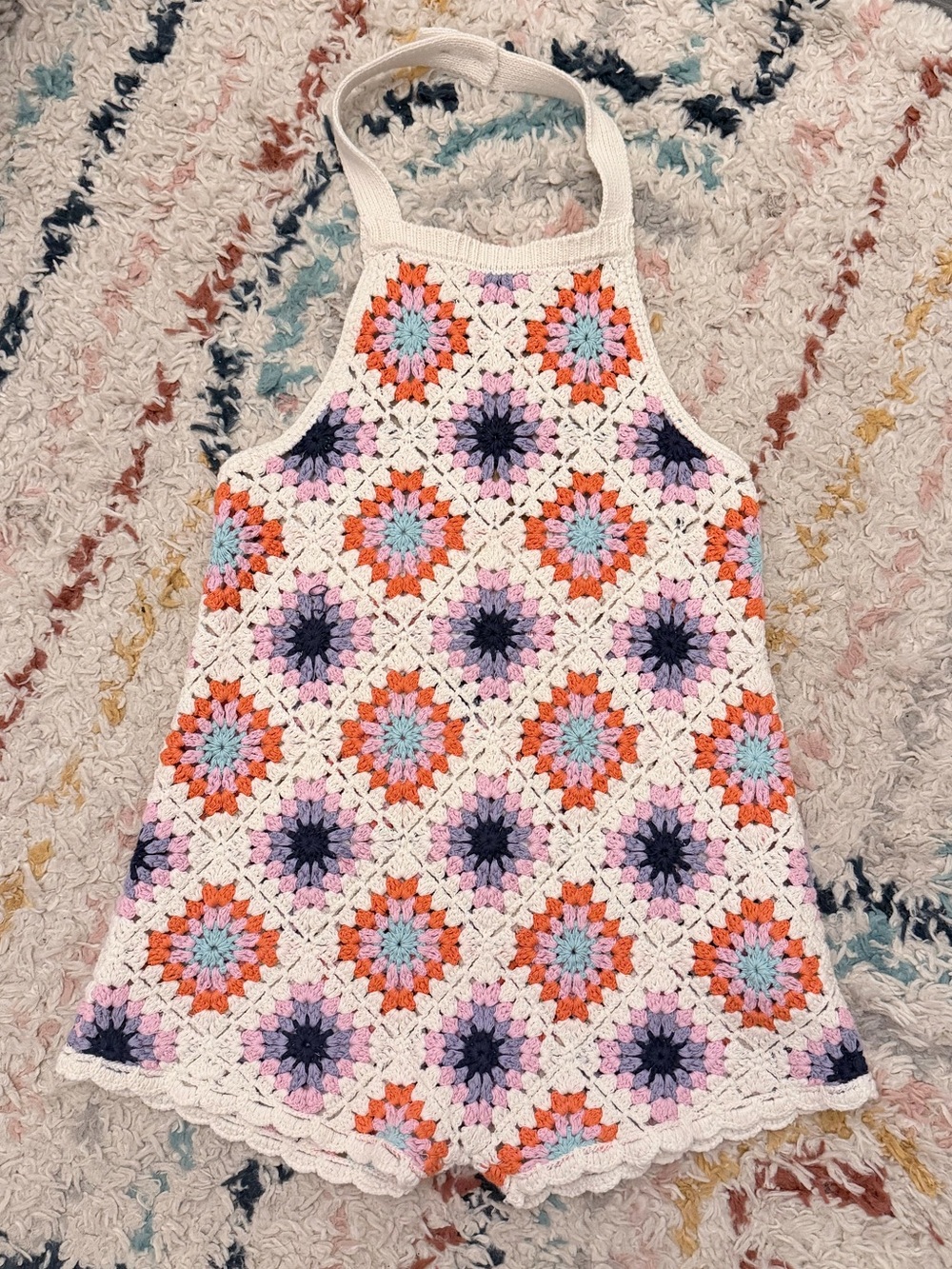 ✨3/$60✨Zara Crochet Granny-Square Romper in Cream, Coral, Lavender & Aqua-3/4yrs - Picture 1 of 3